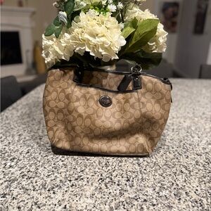 Coach Tan and Brown Signature Shoulder Bag